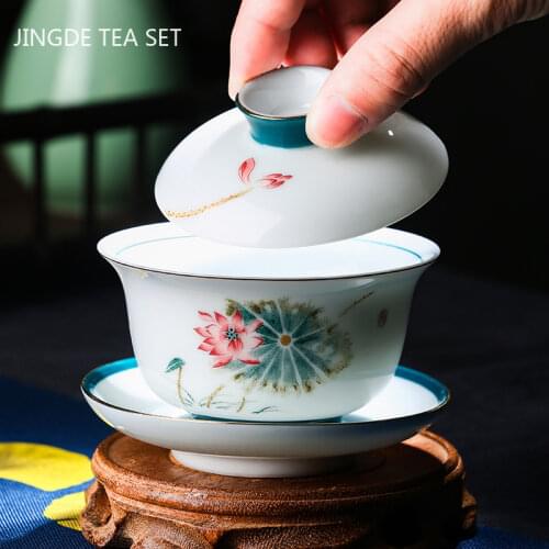 Chinese Ceramics cover bowl Tea Cups Traditional Celadon Tea Bowl Saucer Tea ceremony Teaware Accessories Single Cup Master Cup