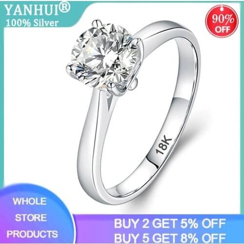 YANHUI With Certificate Luxury 18K White Gold Ring Silver 925 Jewelry Wedding Band For Women 2.0ct Lab Diamond Engagement Rings