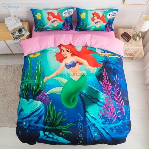 Cartoon Mermaid Ariel Bedding Set Disney Princess Frozen Bedclothes Duvet Cover Pillowcase Home Textile Bed Linens Girls Gifts