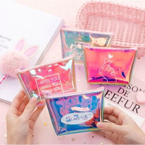 Coin Wallet Womens Kids Coin Purse Laser Small Transparent PVC Cute Zipper Money Key Earphone Line Coin Holder Purse Bags