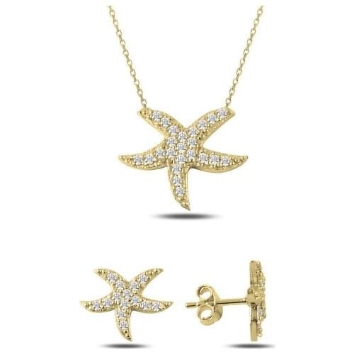 Kutaydan Zircon Stone Sea Star 925 Sterling Silver Set Made in Turkey