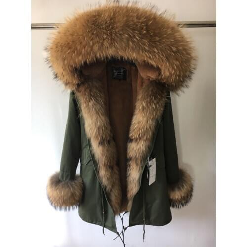 FURTJY Fur Parka Winter Women Jacket Warm Long Military Parka Real Real Rex Rabbit Fur Lining Hood Coat Genuine Raccoon Fur