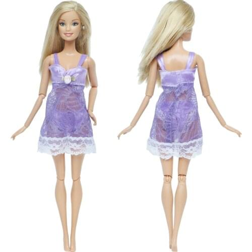 Sexy Purple Pajamas Handmade Doll Clothes Lace Dress Bra Tops Underwear Bedroom Sleeping Night Clothes For Barbie FR Kurhn Doll
