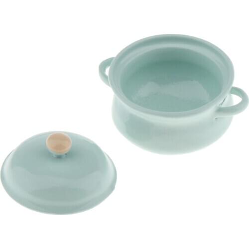 1:12 Dollhouse Miniature Metal Green Cooking Soup Pot Cookware Dollhouse Kitchen Accessories Miniature Hot Pot