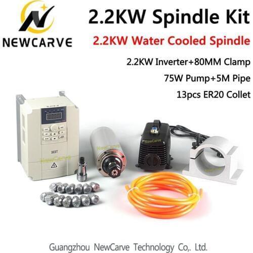 Kit 220V CNC Water Cooled Milling Spindle Motor+2.2KW Inverter+80mm Clamp+75W Water Pump+5m Pipes+13pcs ER20 Newcarve