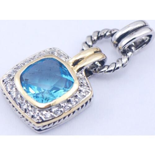New Simulated Aquamarine Woman 925 Sterling Silver Crystal pendant TE363