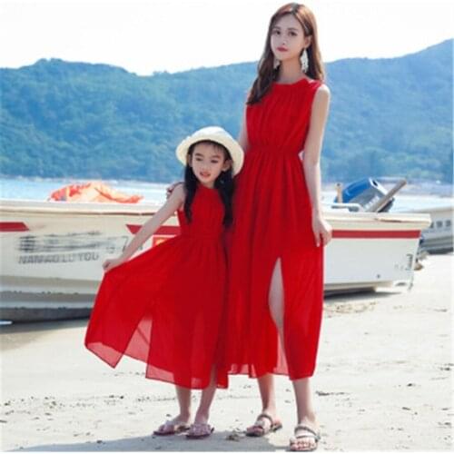 Matching Family Outfits Fashion Beach Red Dress Clothes For Mother And Daughter Mommy And Me Dresses Family Look Baby Girl Dress