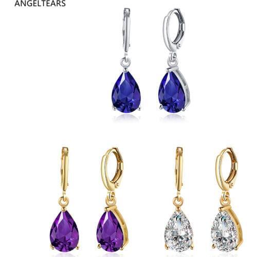 Wholesale Price Champagne Gold Color & Silver Color Angel Tears drop Earrings with Zircon Womens Girls Fashion Party Jewelry