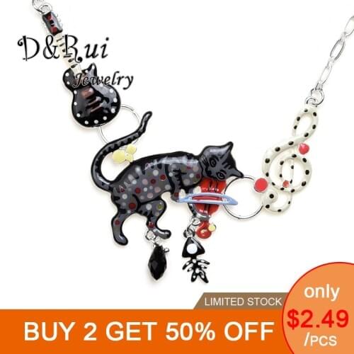Enamel Necklaces & Pendants Cute Cat Guitar Note Statement Female Necklace Pendant Vintage Chain Christmas Jewelry Wholesale Hot
