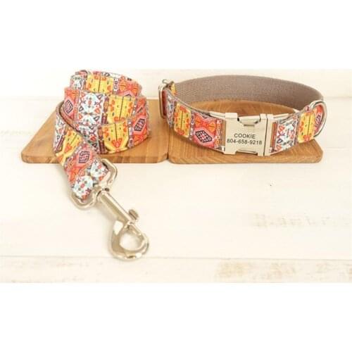 Personalized Pet Collar Customized Nameplate ID Tag Adjustable Soft Brown Bohemia Cat Dog Collars Lead Leash Set
