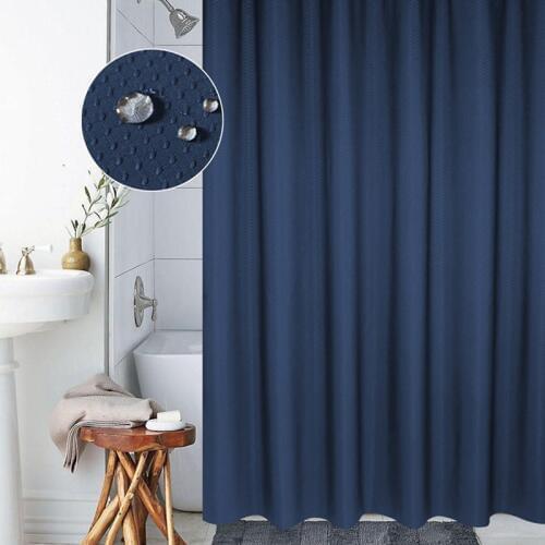 EHOMEBUY Thick Shower Curtain Waterproof Jacquard Curtains Shower Room Blue Honeycomb Textured Polyester Plaid Solid Color