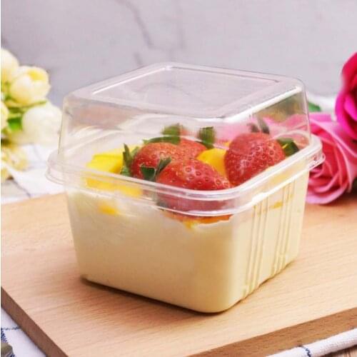 Transparent Empty Square Mousse Cake Box for Wedding Party Clear Plastic Cupcake Yoghourt Pudding Boxes with Cover SN3190