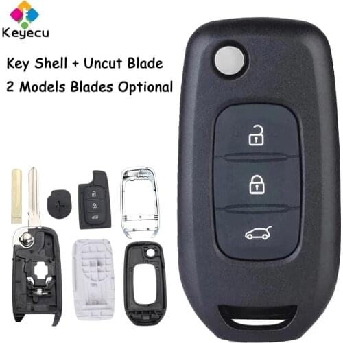 KEYECU Replacement Flip/ Folding Remote Car Key Shell Case - 3 Buttons & Uncut Blade - FOB for Renault Kadjar Koleos 2017