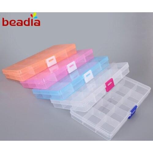 New Arrival 17.4*9.8*2.2cm 10 Slots 1pcs Adjustable Transparent Jewelry Storage Box Ring Earring Drug Beads Portable Plastic