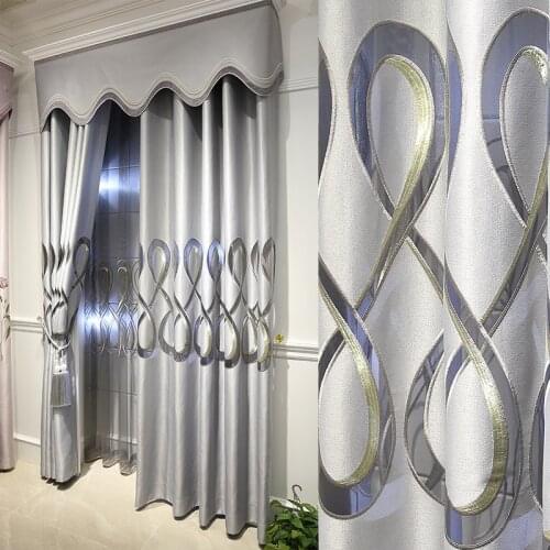 Luxurious Geometric Hollow Out Wave Curtains for Living Room Modern Semi-Blackout Grey Curve Window Drapes for Bedroom