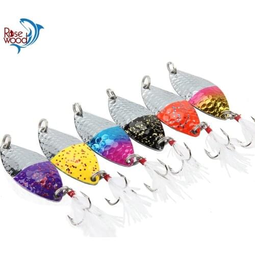 RoseWood 3pcs 14.2g Laser Multi Color Metal Spoon Lure Wobbler Fishing Spinner Bait Jigging Hard Lure With Feather Treble Hook