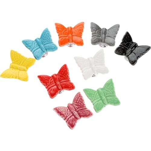 Cartoon Butterfly Ceramic Door Knob Pull Handle Wardrobe Cabinet Cupboard Drawer Closet Fashion Red Orange Yellow Green Black