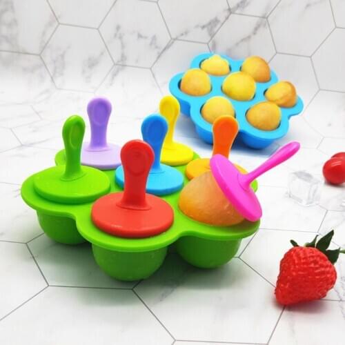 7 Cell Silicone Mini Ice Pops Mold Ice Cream Ball Lolly Maker Popsicle Mould Baby DIY Food Yogurt Icebox