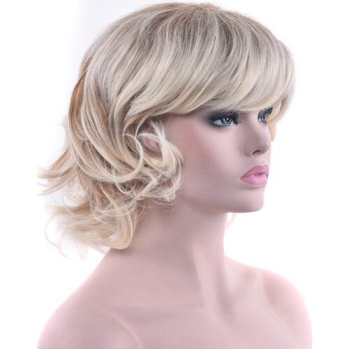Soowee 2 Colors Curly Short Blonde Wigs Cosplay Wigs Synthetic Hair Heat Resistance Hair Party Hair Wig for Women