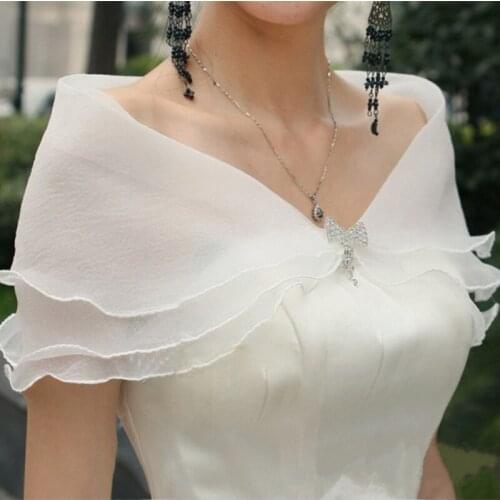 Wedding Shawl Seersucker 10 Colors Thin Short Rhinestone Ruffle Shawl 3 Layers for Elegant Bridal Wedding Accessories Cape 2021
