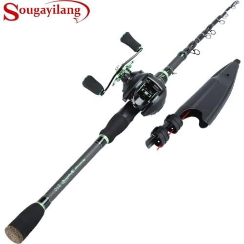 Sougayilang Telescopic Fishing Rod with Bait Casting Fishing Reel Combo -Carbon Fiber Portable Casting Fishing Pole Reel Kit