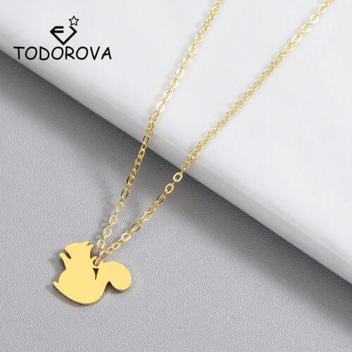 Todorova Cute Squirrel Chinchilla Pendant Necklace Chipmunk Necklace Woodland Tree Animal Jewelry Stainless Steel Women Necklace