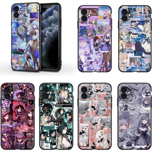 Genshin Impact For Apple iPhone 13 12 11 Mini XS XR X Pro MAX SE 2020 8 7 6 5 5S Plus Black Silicone Phone Case