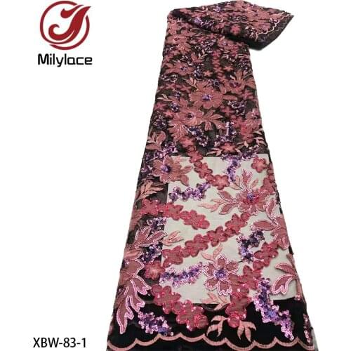 Nigerian Velvet Lace Fabrics 2021 High Quality Lace African Lace Fabric French Tulle Lace with Sequins for Wedding Sewing XBW-83
