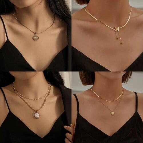 Vintage Butterfly Necklace For Women Gold Stainless Steel Heart Pendants Chains Charms Choker Women jewelry Gift To Mujer