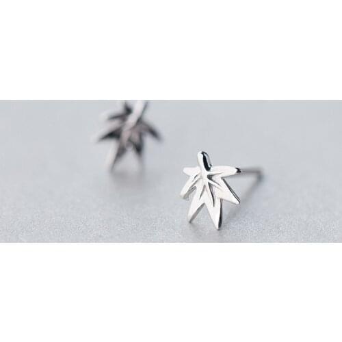 100% 925 Sterling Silver Leaf Stud Earrings For Women Sterling-silver-jewelry pendientes mujer moda 2018 A090