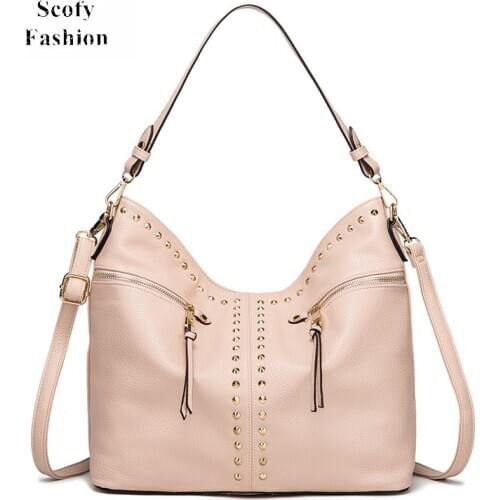 Korean Style Rivet Motorcycle Shoulder Bags Large Capacity Crossbody Bags for Women 2020 Shopping Work Tote Bags Sac Handbag