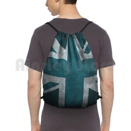 Teal Distressed Union Jack Backpack Drawstring Bag Riding Climbing Gym Bag Teal White Distressed Flag Uk United Kingdom Jack