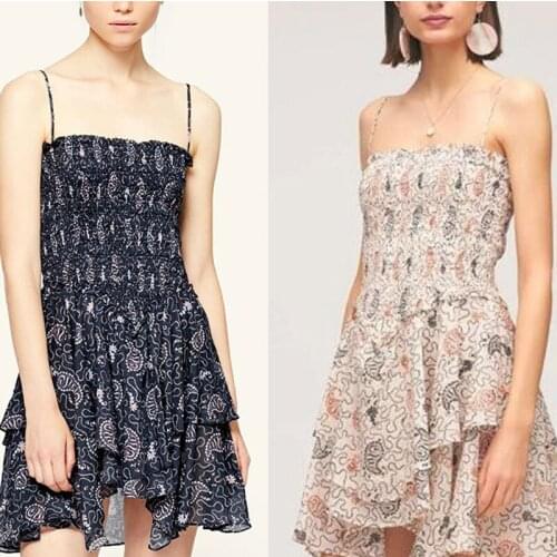 Women Dress 2021 Summer Irregular Printed One-Neck Ruffle Sling Dress Women