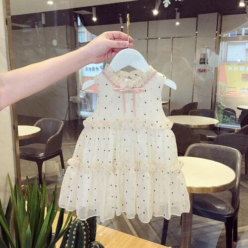 Girls sweet Korean style bowknot vest dress 2021 summer clothing new baby floral polka dot casual toddler princess dresses