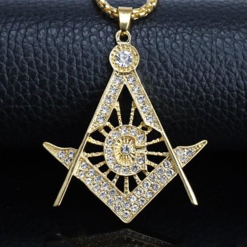 Gold Silve Color Freemason-Masonic Necklaces Bling Compass G Pendants Crystal-Jewelry Gift For Men Women