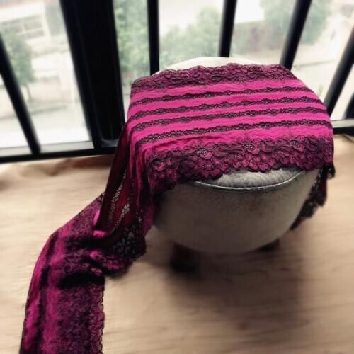 1Meter Beautiful Dark Purple Lace Mesh Fabric 22cm Width Elastic Lace Trim Thicken Stripe Applique Free Shipping X091