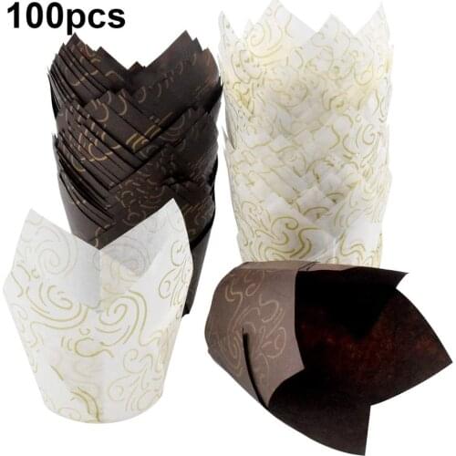 100Pcs Tulip Muffin Paper Moulds Oilproof Cupcake Paper Cups Cake Wrapper Baking Tools Wedding Party Caissettes Baking Paper