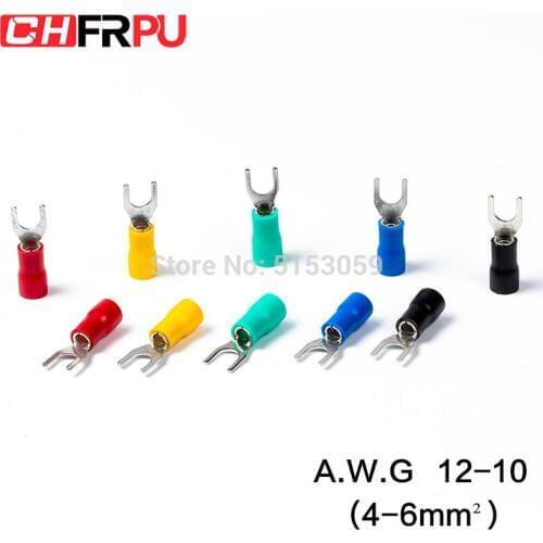 100Pcs SV series Fork Insulated Electrical Wire Crimp Terminals A.W.G 12-10 spade terminals Crimp Wire Connectors