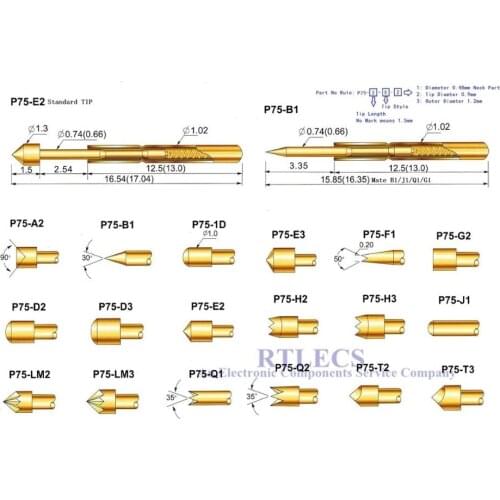 100pcs Spring Loaded Test Probe P75 Series Bare PCB Testing Probe Pogo Pin Gold Plated Rated 3A Tip Style Choose to Order