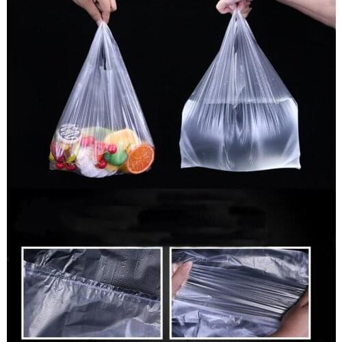 100 Pcs/pack Transparent Bags Shopping Bag Supermarket Plastic Bags With Handle Food Packaging