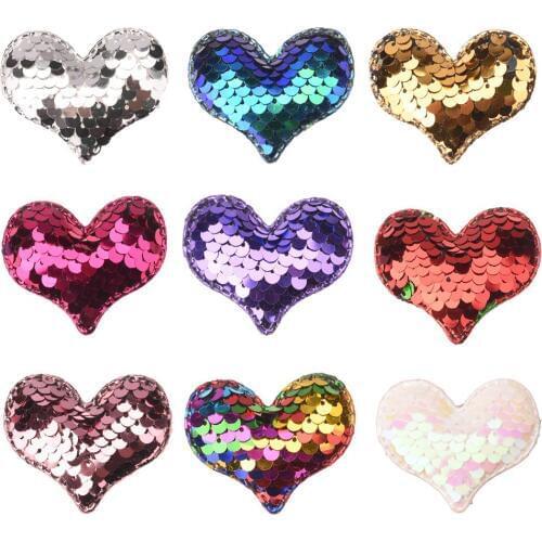270PCS 3.5cm*5cm Glitter Heart Hair Accessories Sequin DIY Unicorn Bow Headband Boutique Accessory No Hairclips Bows