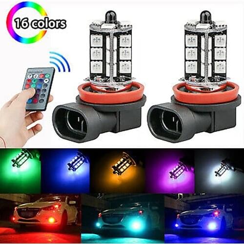 2X H11/H9/H8 27SMD 5050 Multi-Color RGB LED Fog Lights Driving Bulbs Lamp+Remote RGB LED Light Bulbs