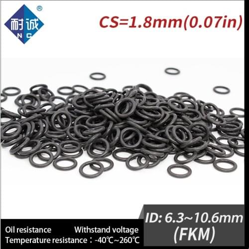 5PC/lot Rubber Ring Black FKM Oring Seals Thickness 1.8mm ID6.3/7.5/7.65/8/8.5/9/9.25/10/10.6mm Rubber ORings Fuel Washer