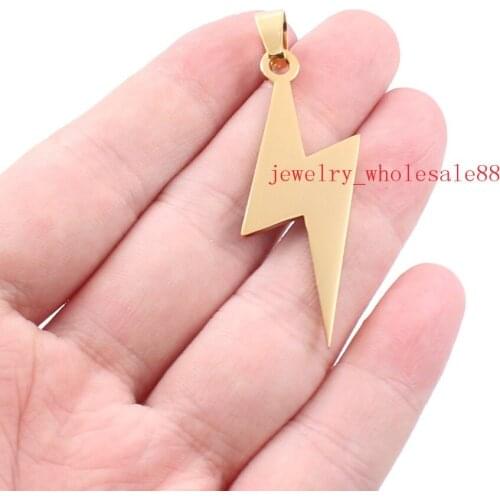 5pcs Lots Gold Lightning Pendant Stainless steel DIY jewelry Finding Gold DIY 14*44mm wholesale