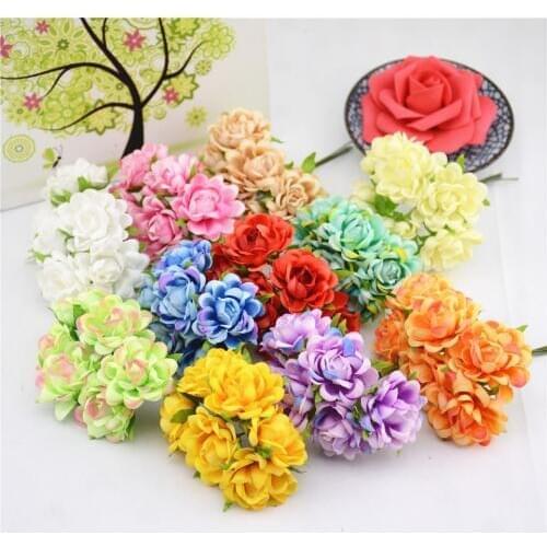 6pcs/lot Silk Rose Artificial Flower Bouquet For Wedding Home Decoration Mariage Flores Clothing Hats Accessories Rosa Flowers