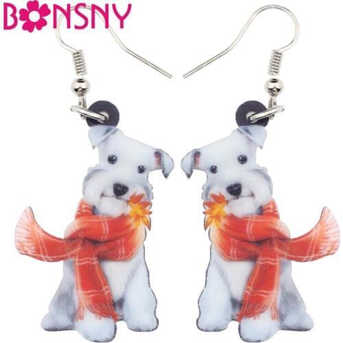 Bonsny Acrylic Red Scarf Schnauzer Dog Earrings Big Long Dangle Drop Animal Jewelry For Girls Women Ladies Cheap Accessories Pet