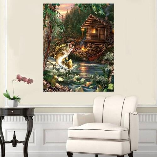 H2784 diamond painting Full Drill Kit " Fish and House ” Free Pen Tools 5d diy Mosaic Diamond Embroidery Cross Stitch