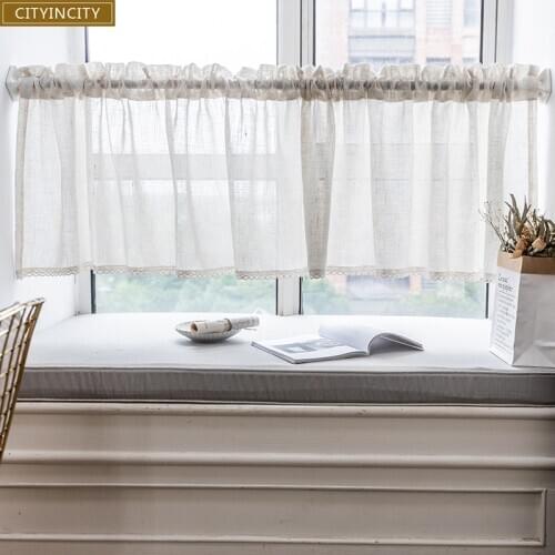 CIC white Linen Curtain for kitchen half Transparent Sheer Home Decor Tulle Short door Curtains for bar bedroom