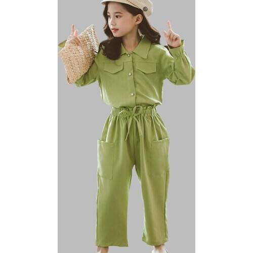 Clothes For Girls Solid Blouses & Pants Teenage Girls Clothing Ruffle Sleeve Tops Suit For Girl Party Fall Fashion Clothes Suit