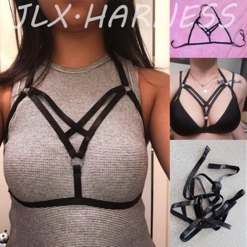 Polyester Body Harness Sexy Cupless Bra Women Fetish Cage Bra Crop Top Bondage Lingerie Harajuku Gothic Body Harness Belt
